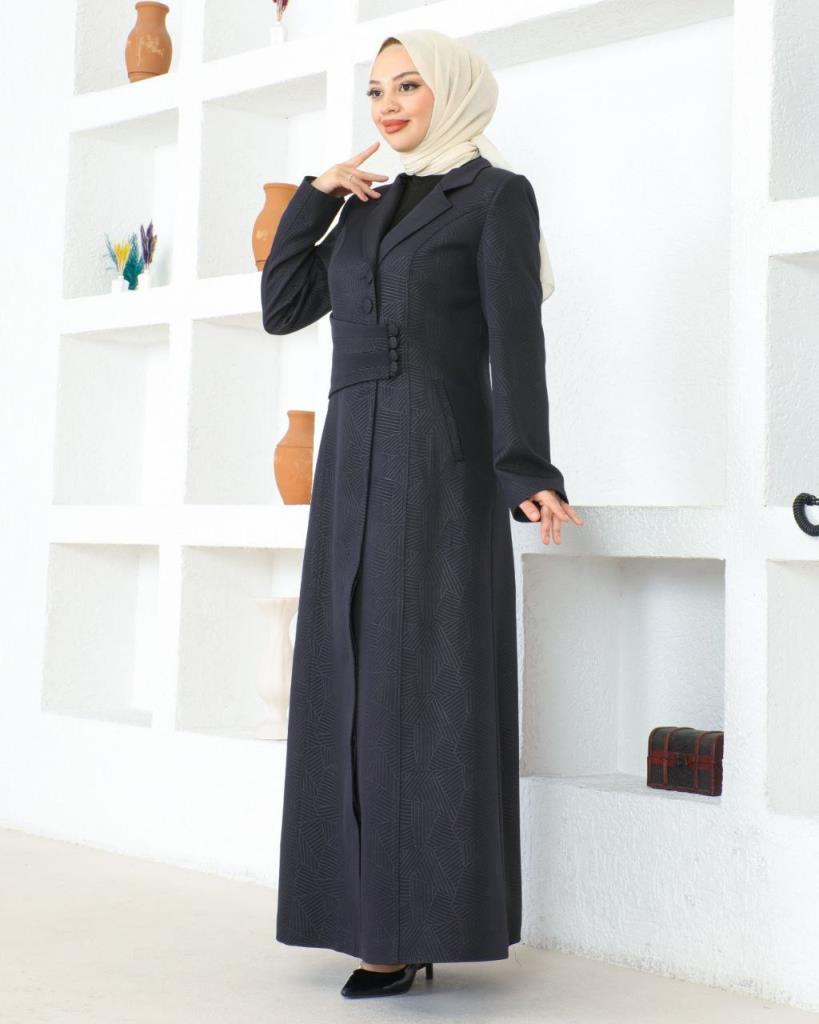 A coat for veiled women, giving you a modest and distinctive look, model m8001. - Navy Blue