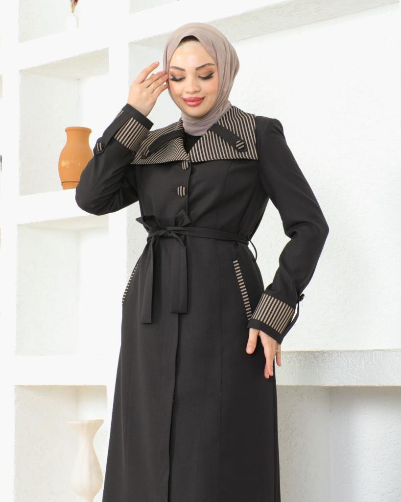 Elegantly designed veiled coat, gives you a modest and distinctive look, model m8002. - Gray