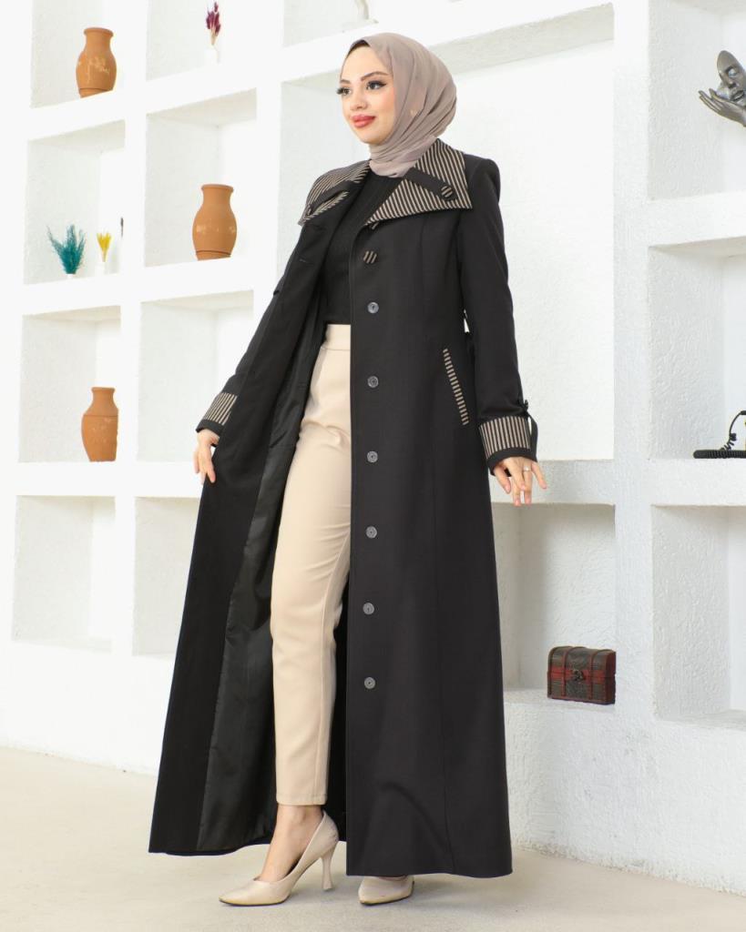 Elegantly designed veiled coat, gives you a modest and distinctive look, model m8002. - Black