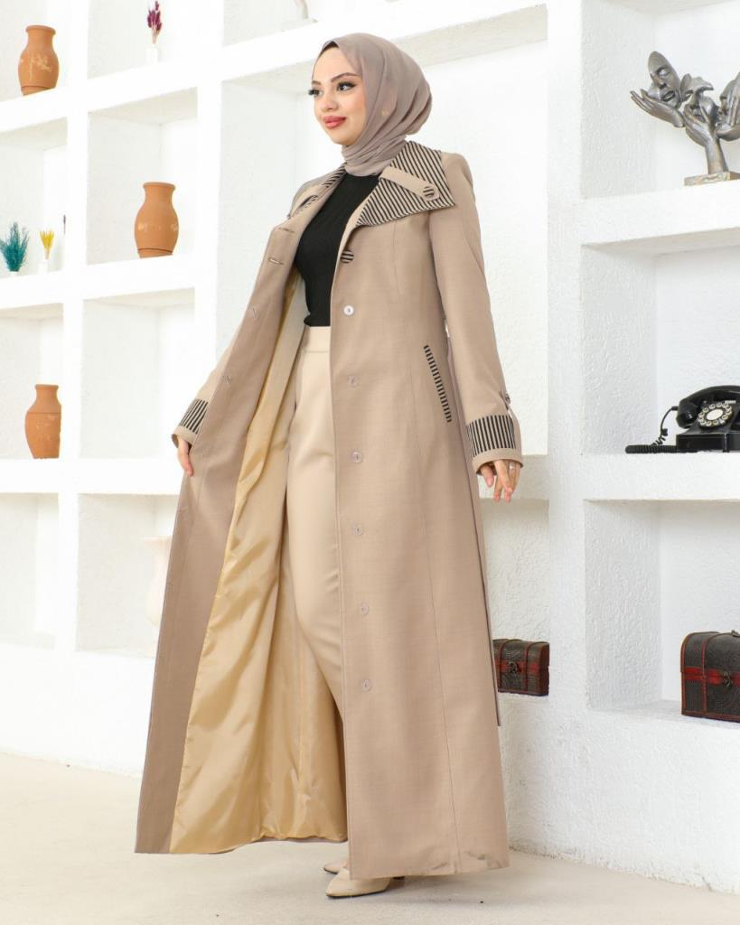 Elegantly designed veiled coat, gives you a modest and distinctive look, model m8002. - Tan