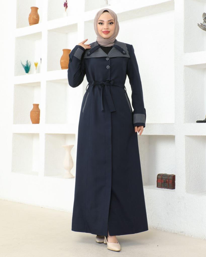 Elegantly designed veiled coat, gives you a modest and distinctive look, model m8002. - LACİVERT