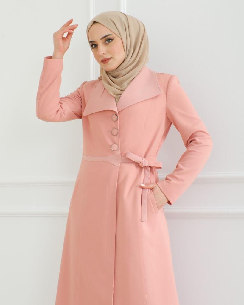 A stylishly designed veiled coat that gives you a modest and distinctive look. Ideal for your daily and formal looks, model m8003 - Pink