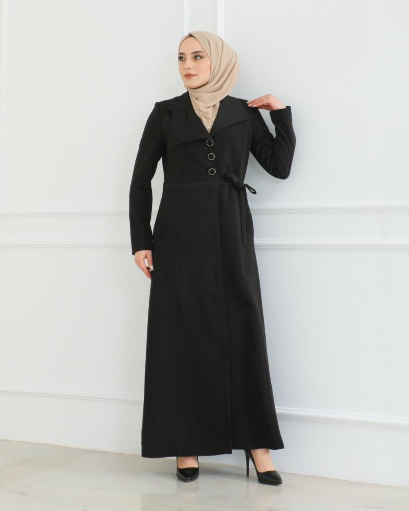 A stylishly designed veiled coat that gives you a modest and distinctive look. Ideal for your daily and formal looks, model m8003 - Black