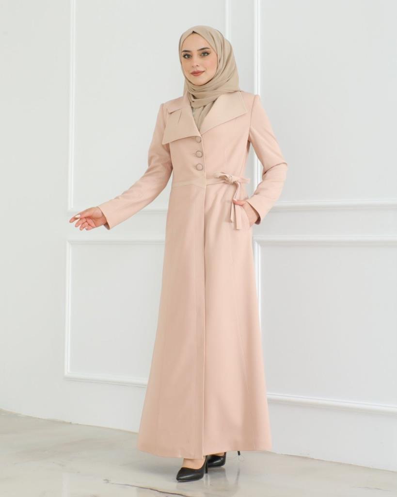 A stylishly designed veiled coat that gives you a modest and distinctive look. Ideal for your daily and formal looks, model m8003 - Beige