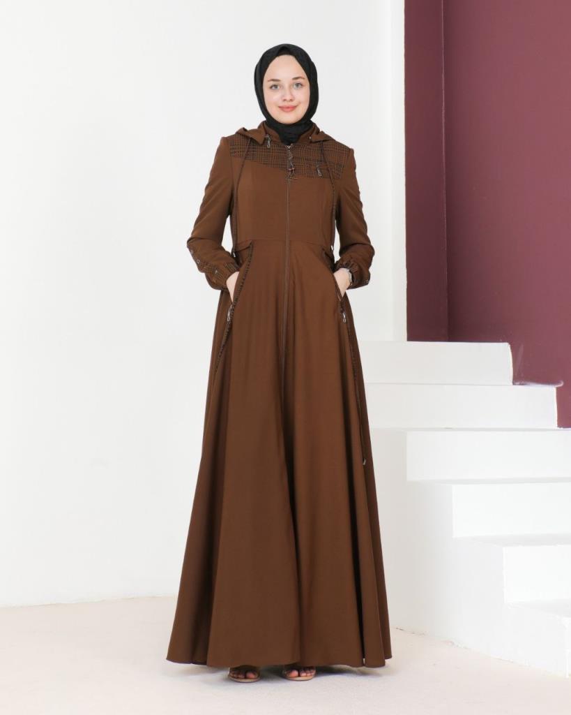 Light summer coat for veiled women, model m8008 - AÇIK KAHVE