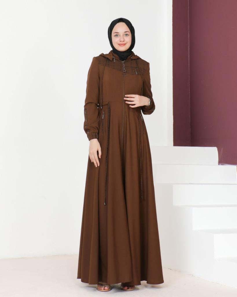 Light summer coat for veiled women, model m8008 - AÇIK KAHVE