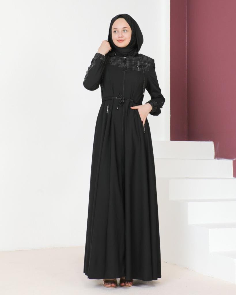 Light summer coat for veiled women, model m8008 - Black