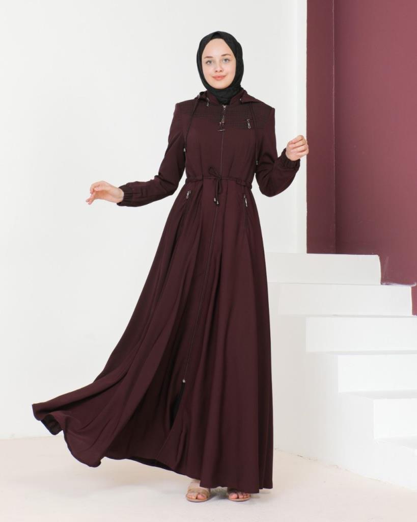 Light summer coat for veiled women, model m8008 - BORDO