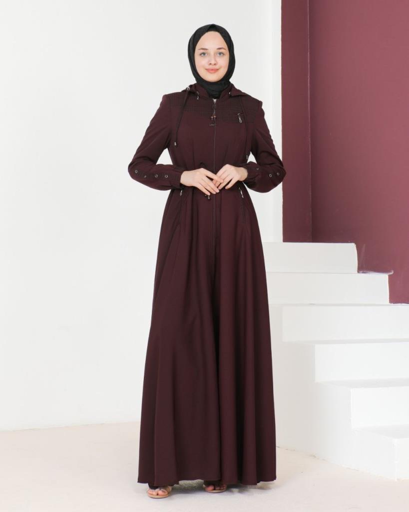 Light summer coat for veiled women, model m8008 - BORDO