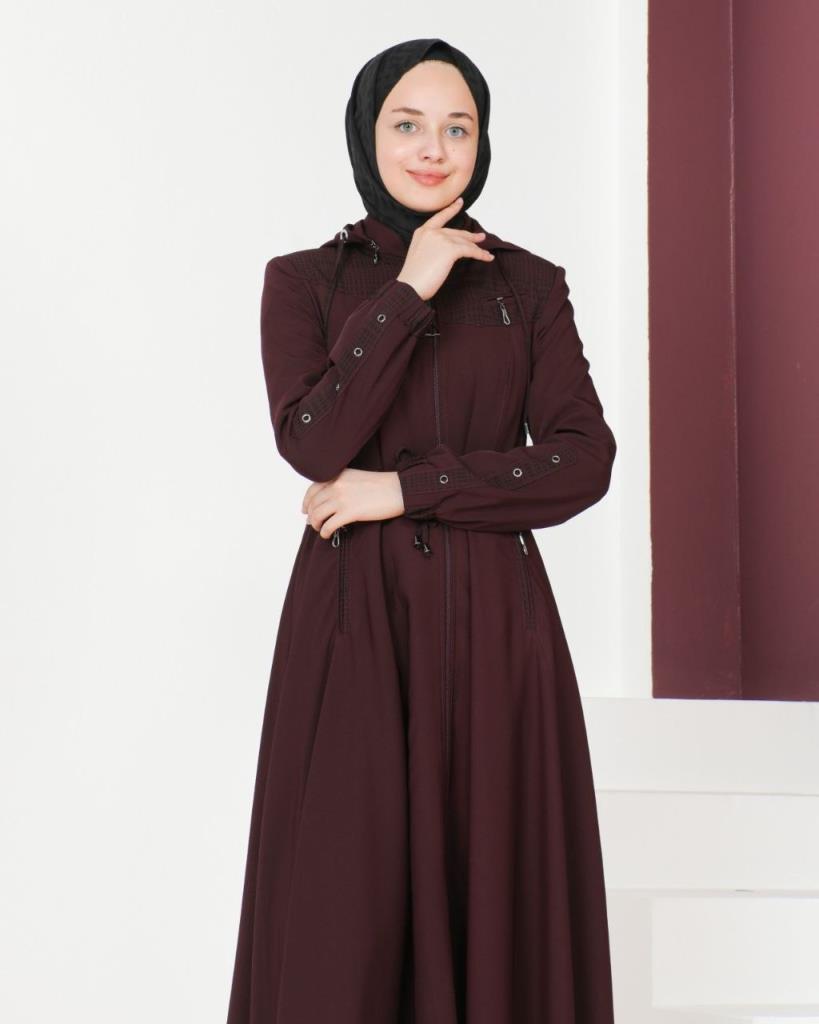 Light summer coat for veiled women, model m8008 - BORDO