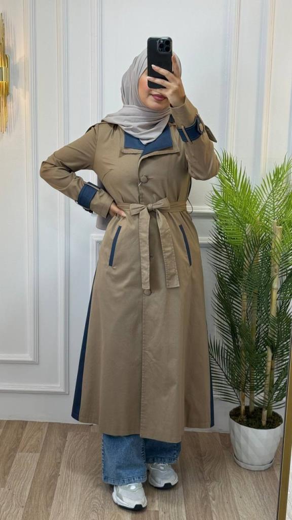 Trench coat for veiled women, multi-colored, spring season, model m8053 - Beige