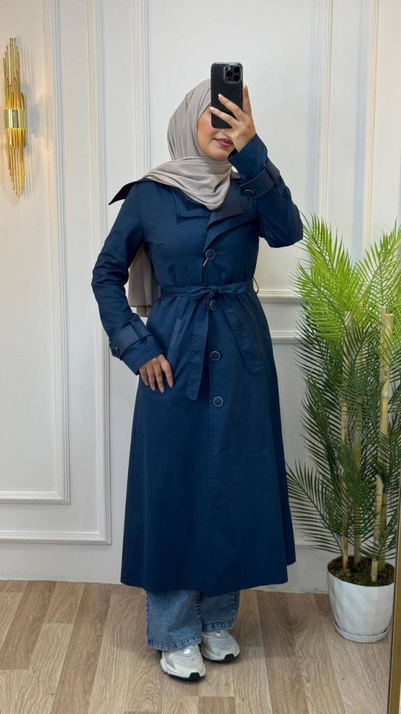 Trench coat for veiled women, multi-colored, spring season, model m8053 - Navy Blue