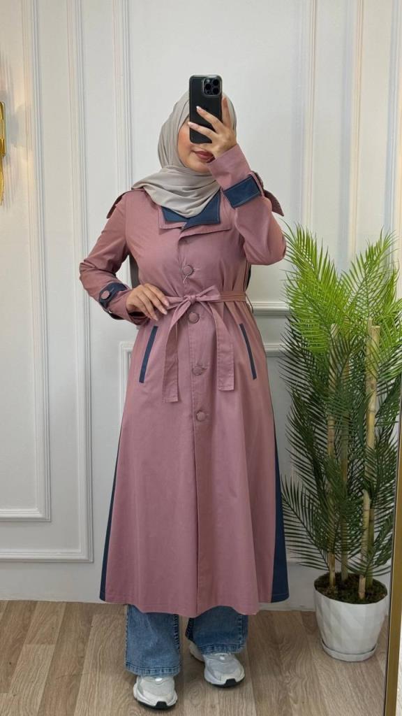 Trench coat for veiled women, multi-colored, spring season, model m8053 - Pink