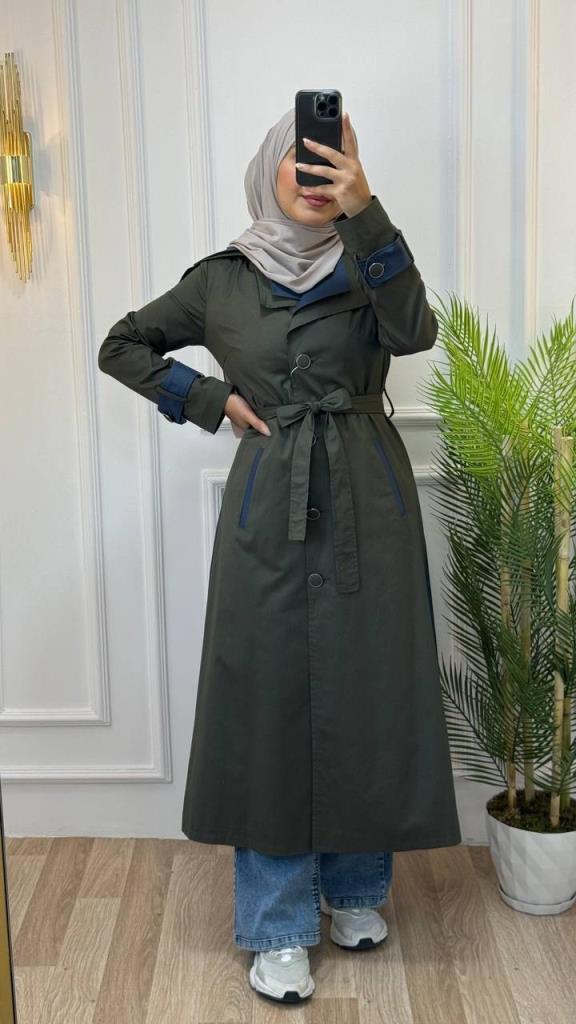 Trench coat for veiled women, multi-colored, spring season, model m8053 - Khaki