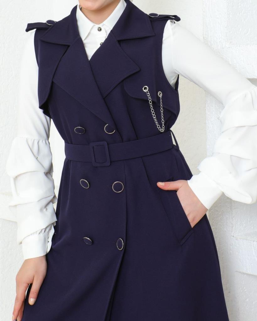 Elegant coat with shirt for veiled women, suitable for many outings, in multiple colors, model m8055 - Navy Blue