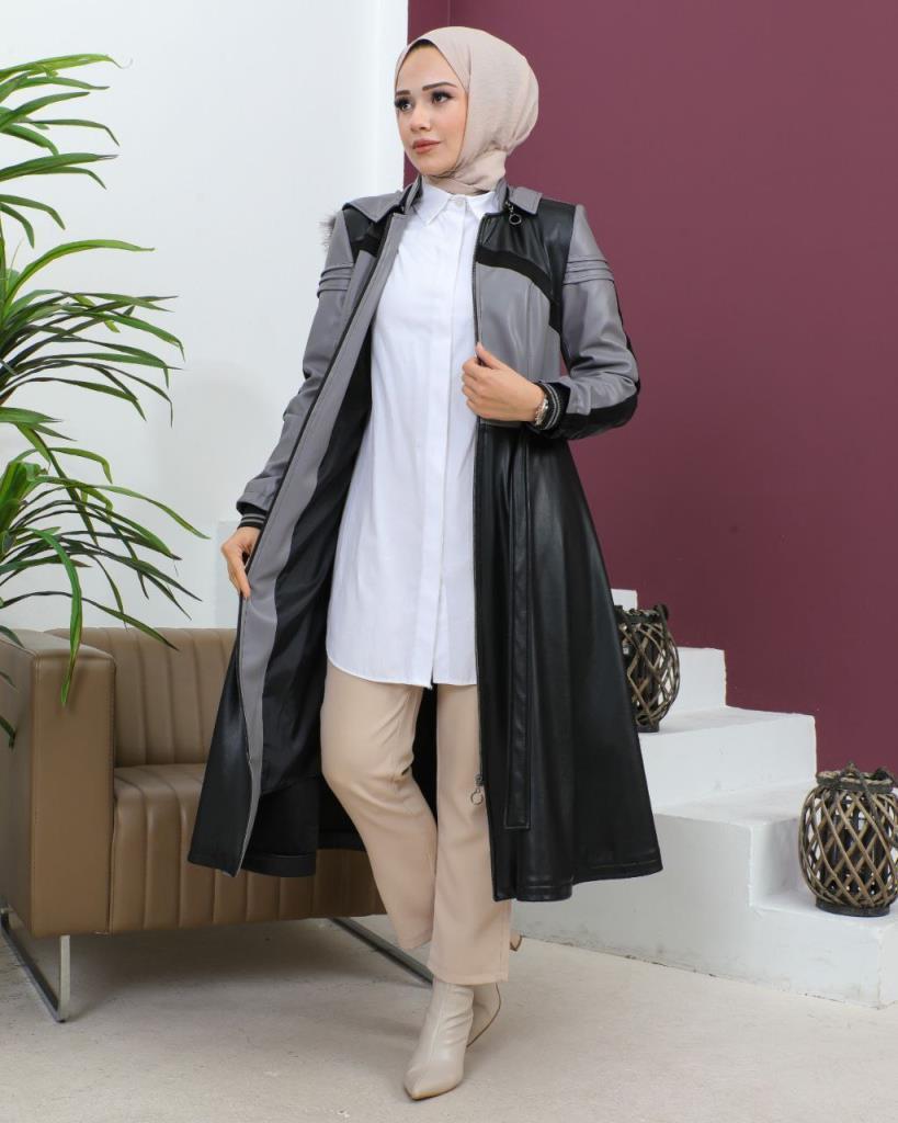 New season women's winter midi trench coat is suitable for daily use model 9006 - Gray