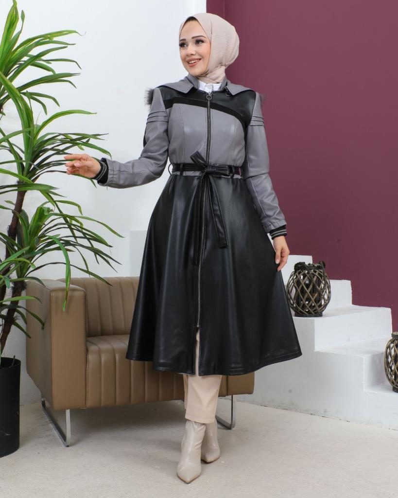 New season women's winter midi trench coat is suitable for daily use model 9006 - Gray