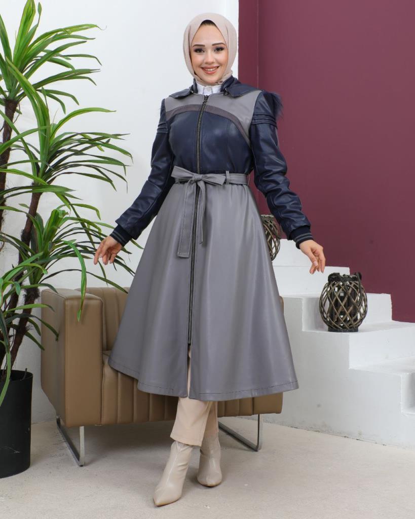 New season women's winter midi trench coat is suitable for daily use model 9006 - Gray