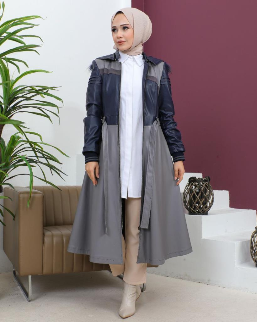 New season women's winter midi trench coat is suitable for daily use model 9006 - Gray