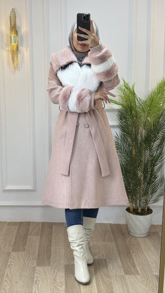 new season women's winter stylish jacket bracelet and collar fur model M9024 - Pink