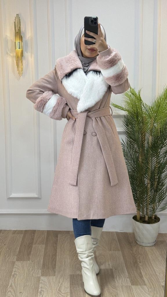 new season women's winter stylish jacket bracelet and collar fur model M9024 - Pink