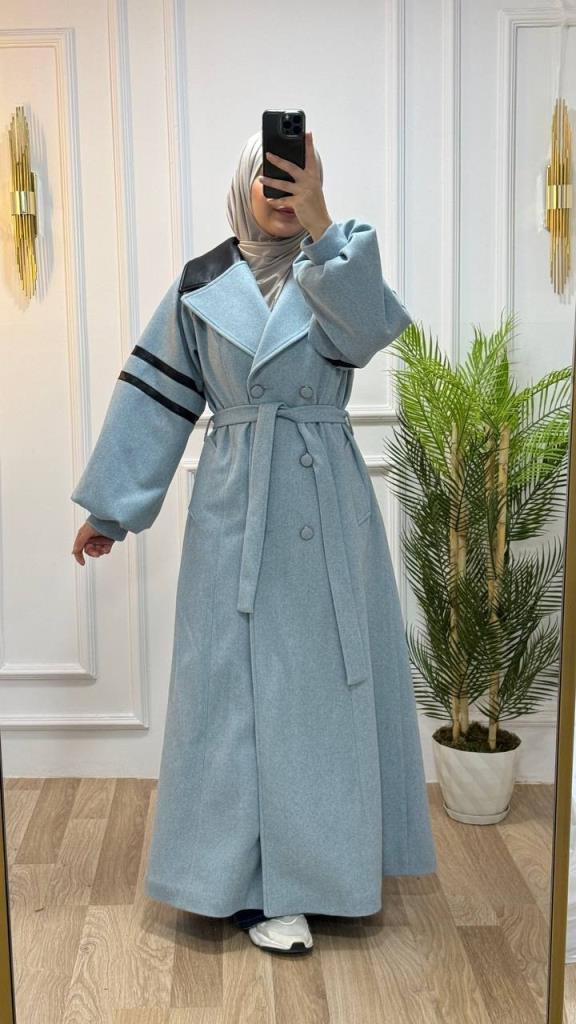 New season women's winter stylish and modern trench coat loose cut suitable for daily use model M9028 - Light Blue