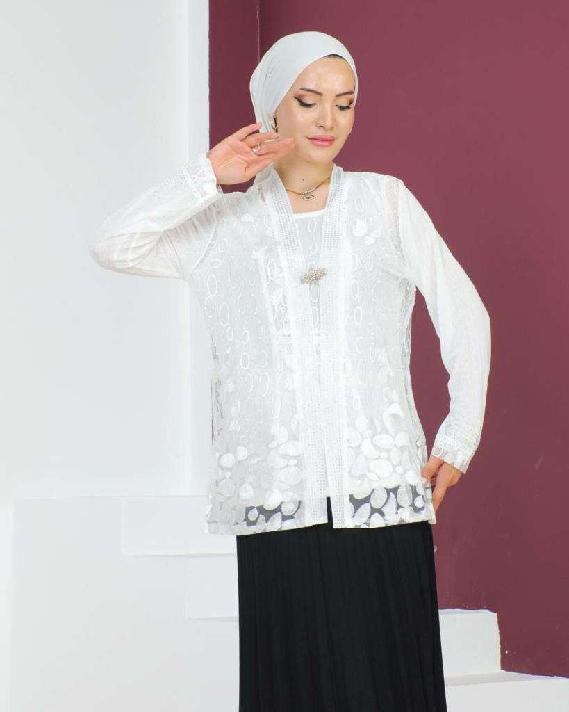kadın abiye bluz model N0026 - BEYAZ
