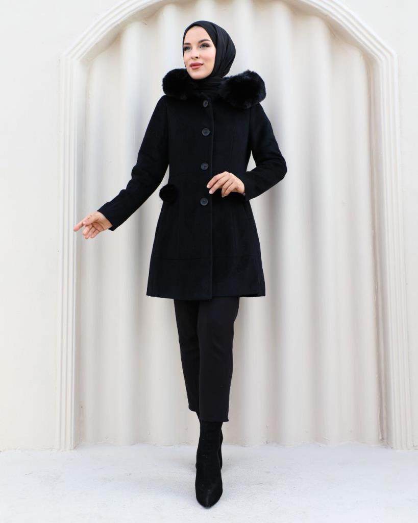 New season women's winter jacket fur hood suitable for daily use model S0003 - Black