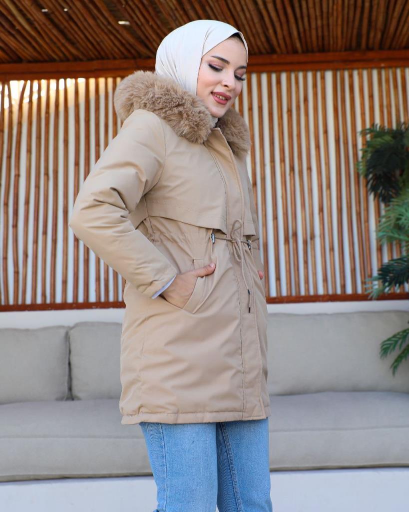 new season women's winter and raincoat jacket fur hood stylish and modern model S0004 - Beige