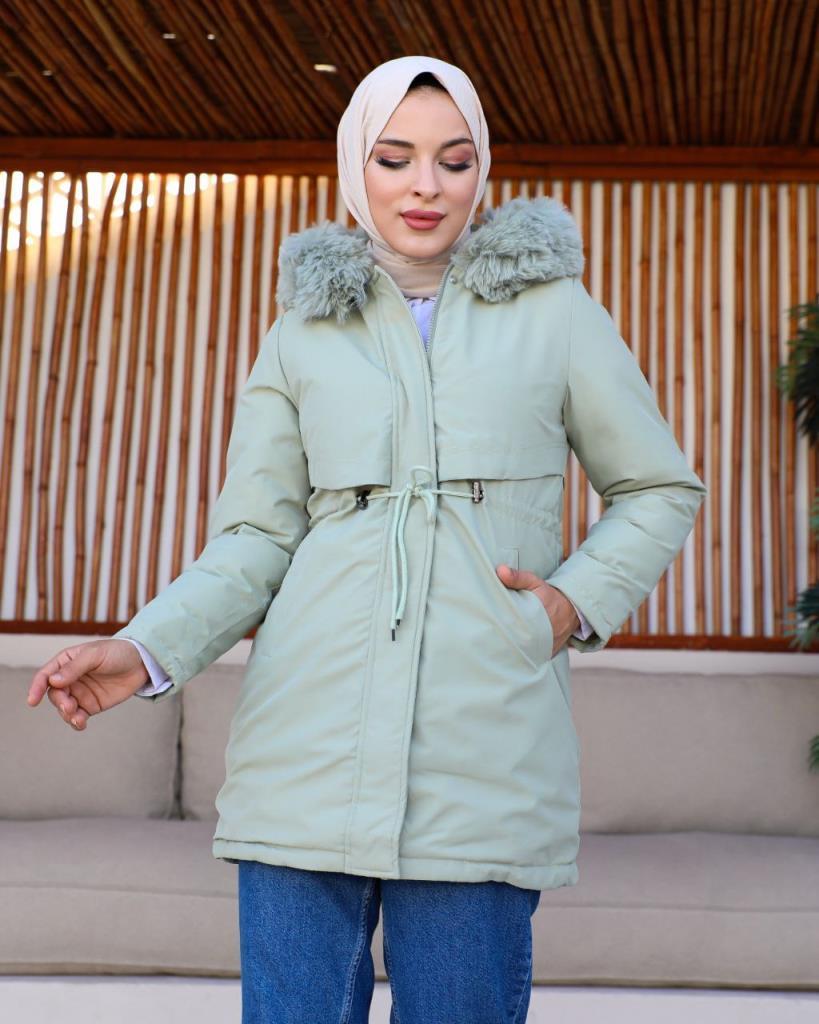 new season women's winter and raincoat jacket fur hood stylish and modern model S0004 - Green