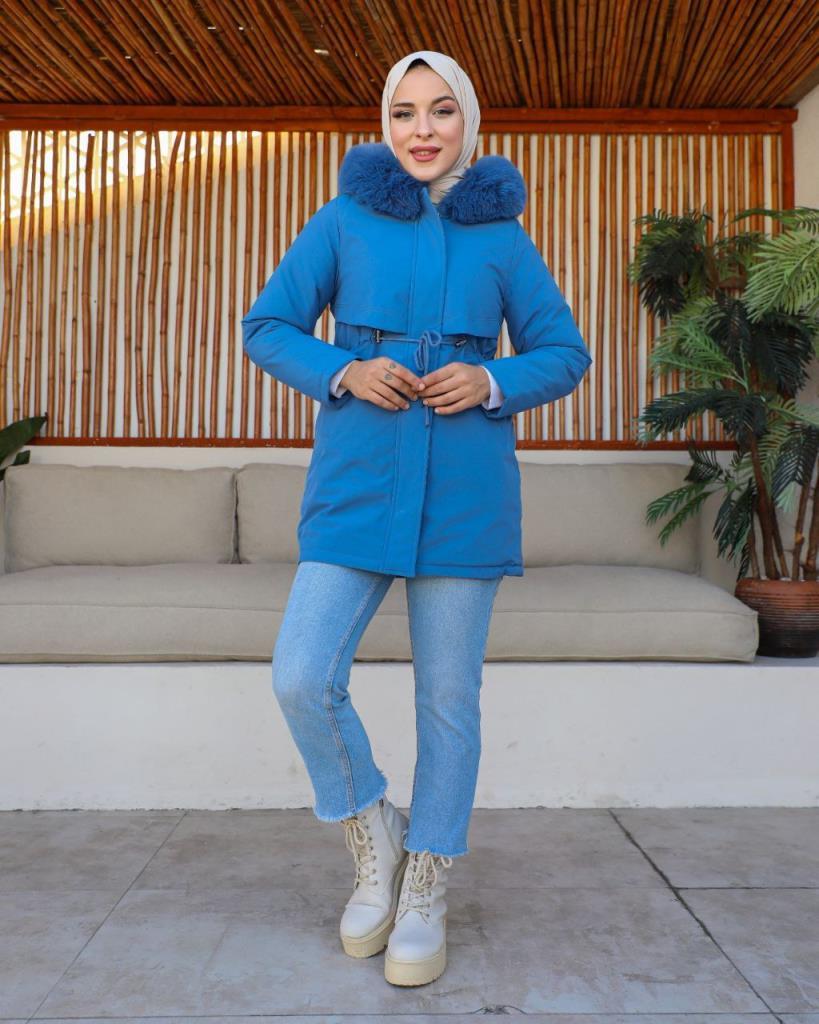 new season women's winter and raincoat jacket fur hood stylish and modern model S0004 - Blue