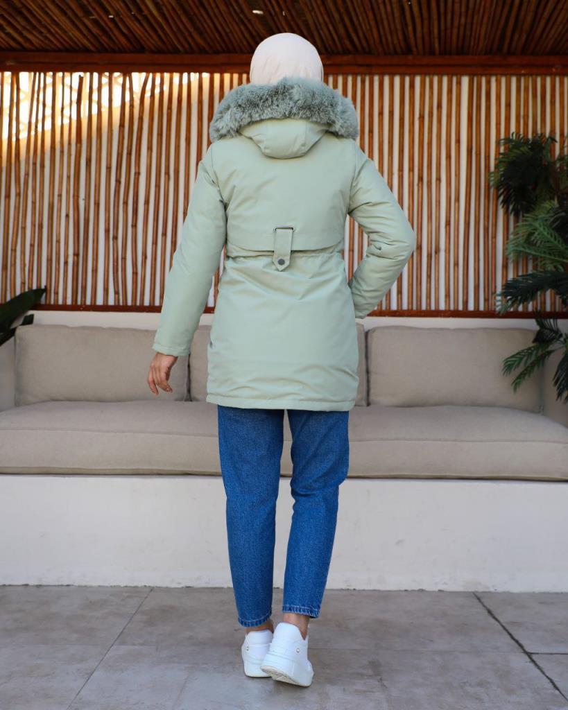 new season women's winter and raincoat jacket fur hood stylish and modern model S0004 - Green