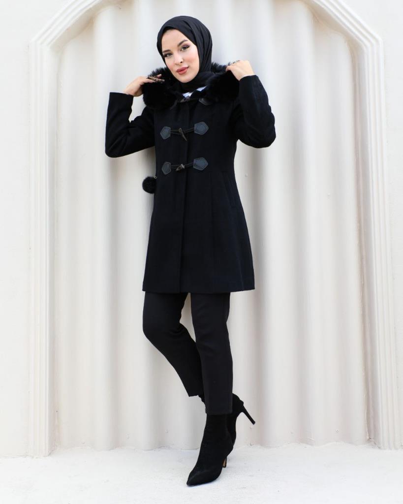 New season women's winter short jacket fur hood suitable for daily use model S0007 - Black