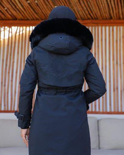 new season women's winter midi jacket fur hood stylish and modern model S0013 - Black