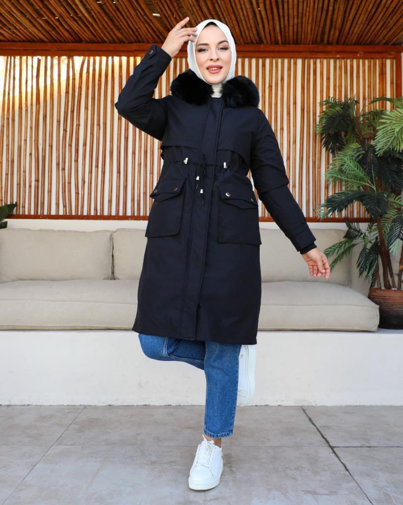 new season women's winter stylish and modern midi jacket model S0015 - Black