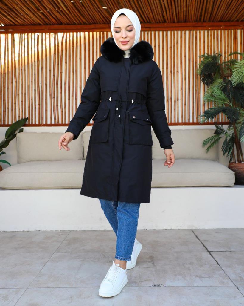 new season women's winter stylish and modern midi jacket model S0015 - Black