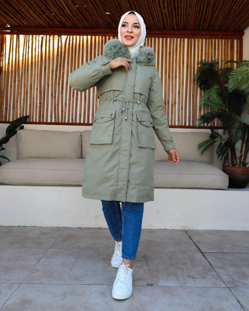 new season women's winter stylish and modern midi jacket model S0015 - Green