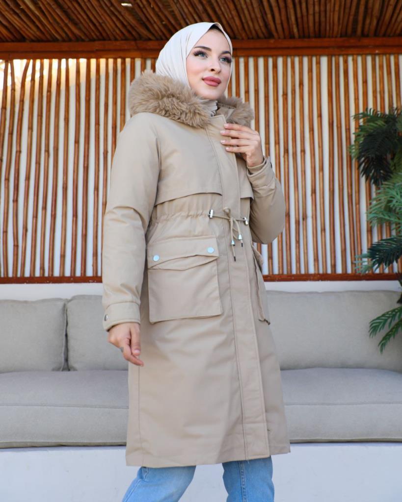 new season women's winter stylish and modern midi jacket model S0015 - Beige