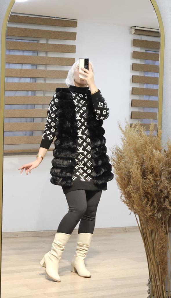 New season women's winter fur jacket is stylish and modern, suitable for daily use, model S0071 - Black