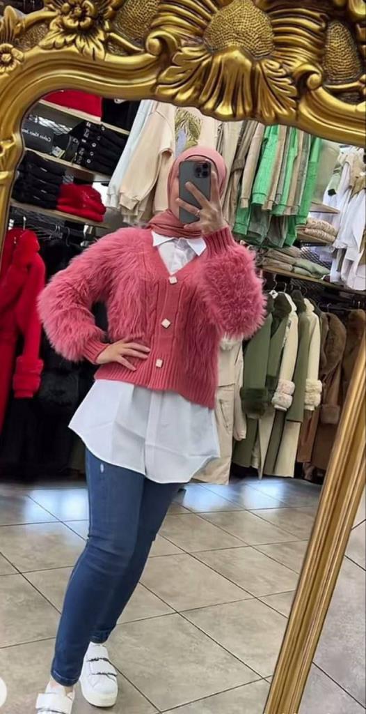 New season women's knitted winter jacket is stylish and comfortable, suitable for daily use, model 0074 - Pink