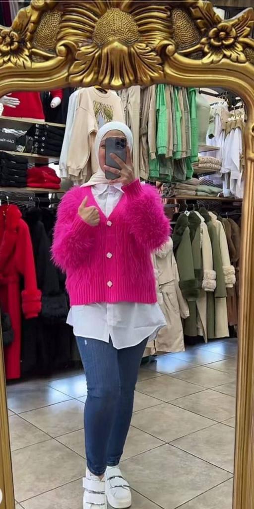 New season women's knitted winter jacket is stylish and comfortable, suitable for daily use, model 0074 - Fuchsia