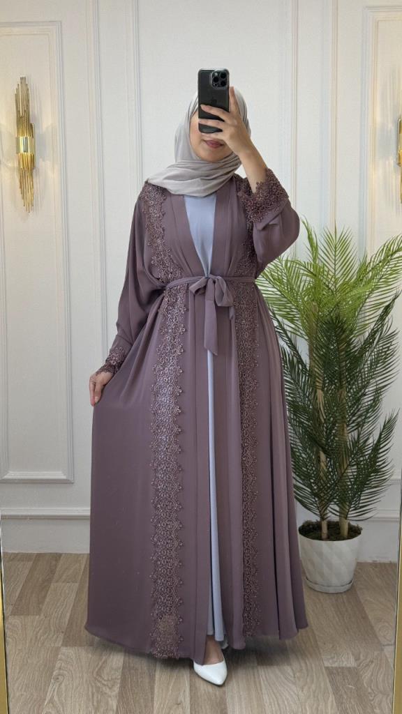 Two-piece abaya with elegant design and luxurious embroidery, model m2026 - GRİ