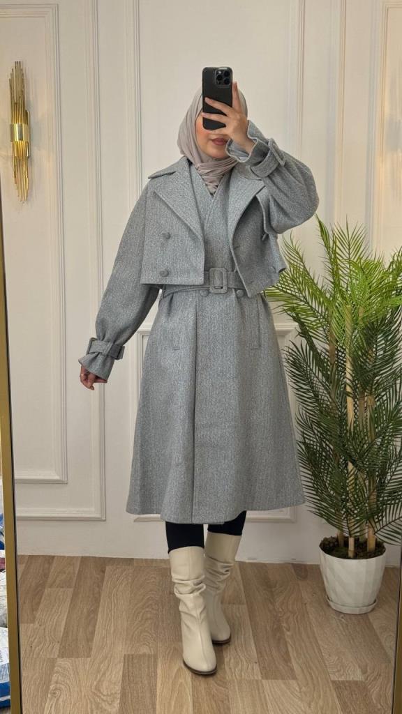 New Season Women's Winter Two Piece Midi Trevencote Stylish and Modren Model G1438 is suitable for daily use - Gray