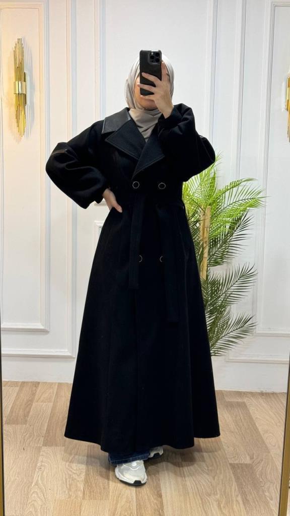 New season women's winter stylish and modern trench coat loose cut suitable for daily use model M9028 - Black