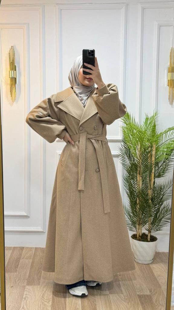 New season women's winter stylish and modern trench coat loose cut suitable for daily use model M9028 - Tan