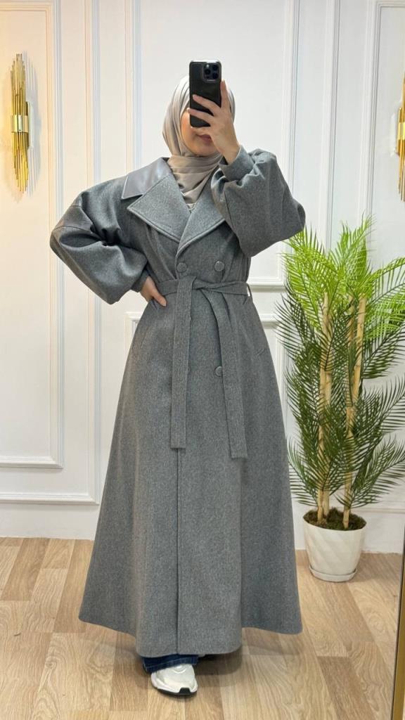 New season women's winter stylish and modern trench coat loose cut suitable for daily use model M9028 - Gray New season women's winter stylish and modern trench coat loose cut suitable for daily use model M9028 - Gray