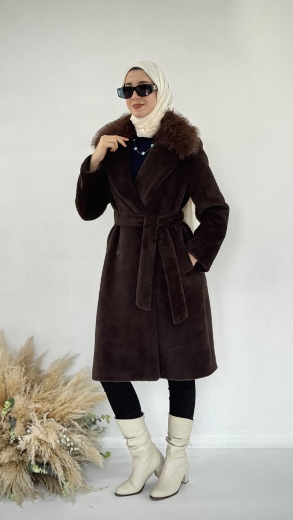 New season women's winter trench coat model G3837 - Brown