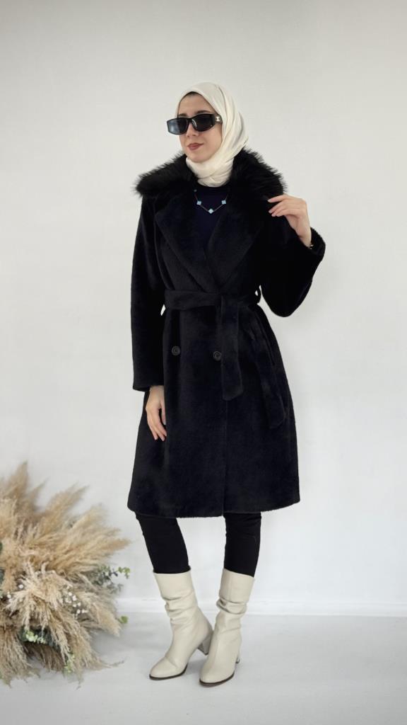 New season women's winter trench coat model G3837 - Black