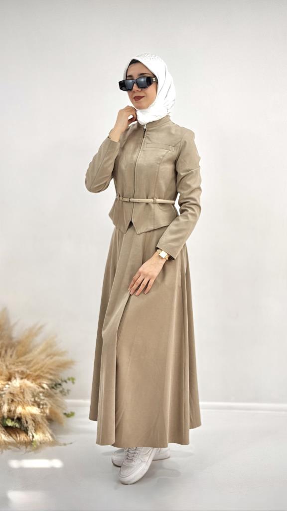New season women's modest top and bottom set, model G3757 - Beige