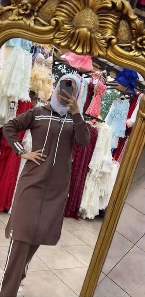 New season women's hijab pajamas loose cut suitable for daily use model 9366 - AÇIK KAHVE